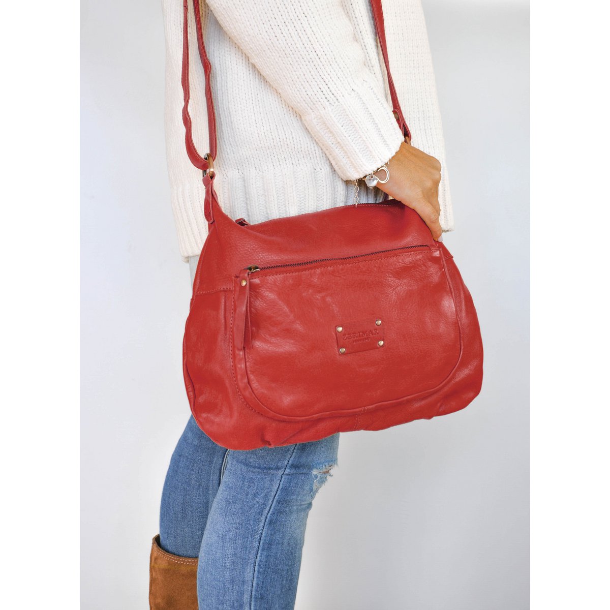 VIKTOR Ledertasche mit Riemen und Mehrfachreißverschluss 39x29x8 cm