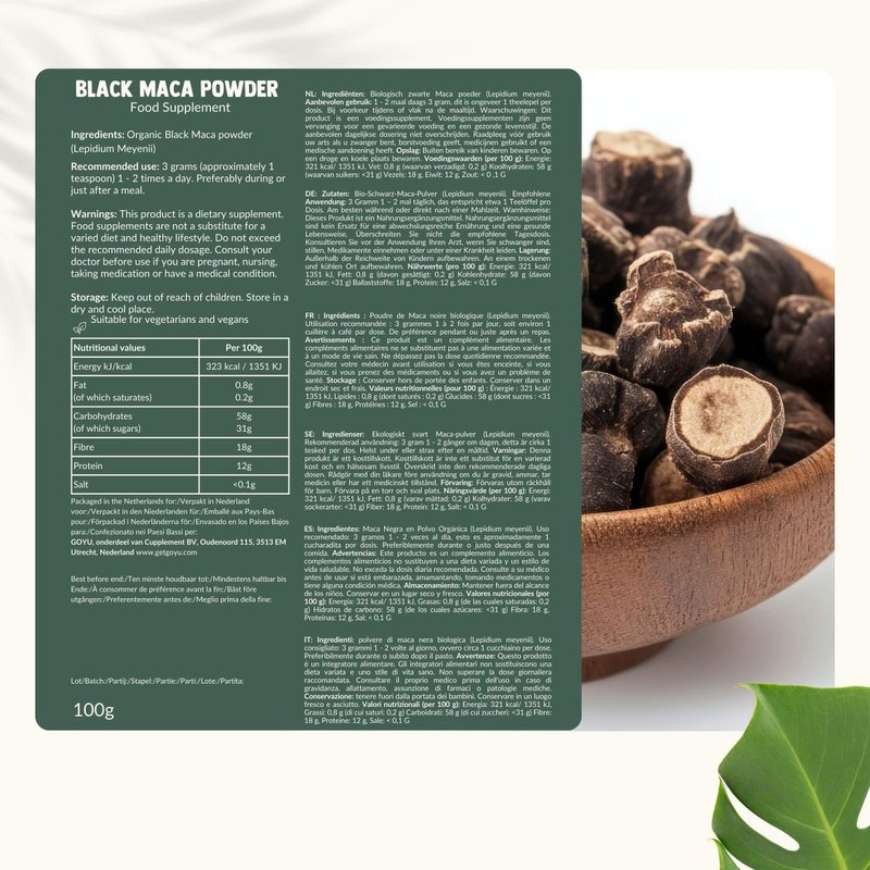Sort Maca pulver økologisk - 100 gram