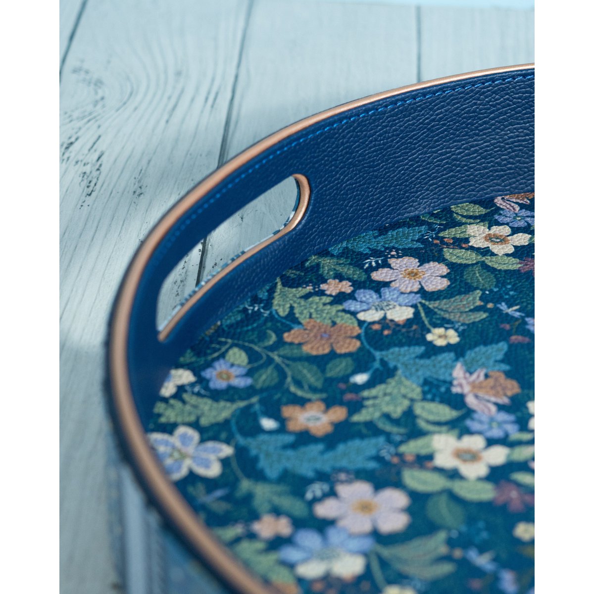 Decorative Tray | Vegan Round Serving Floral Dia | Leather