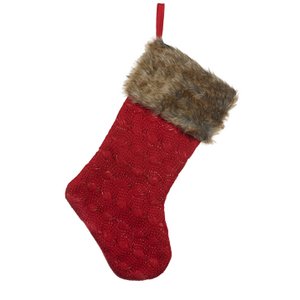 FABR.KNITT.FURRY XMAS STOCKING RD/BRWN 52CM THEDGE