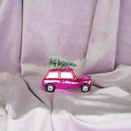 Ornament - Xmas Hanger -Pink Car/Xmas Tree 10x5x7cm