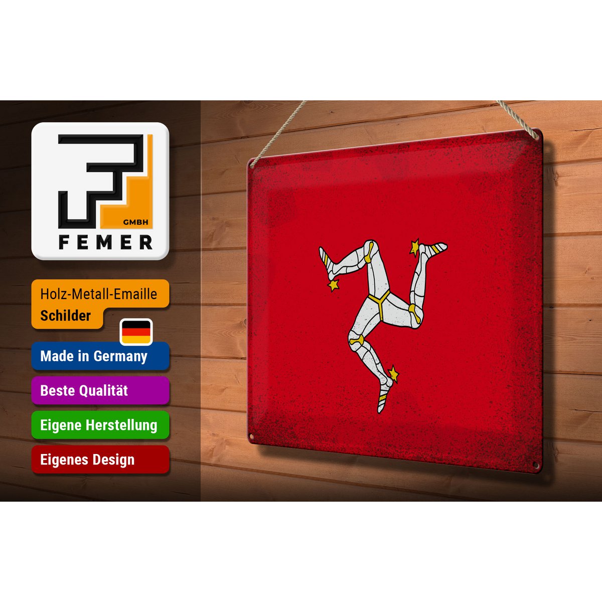 Blechschild Flagge Isle of Man 40x30cm Isle of Man Vintage