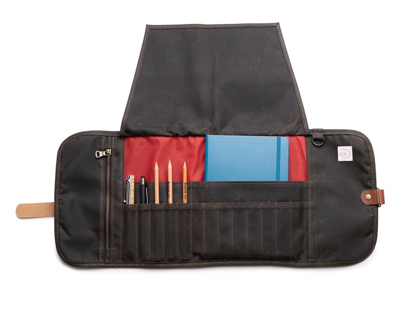 Stor voksede lærredskunstner Pencil Roll Up Case, stofblyantholder til kunstnere, kunstbutik gave