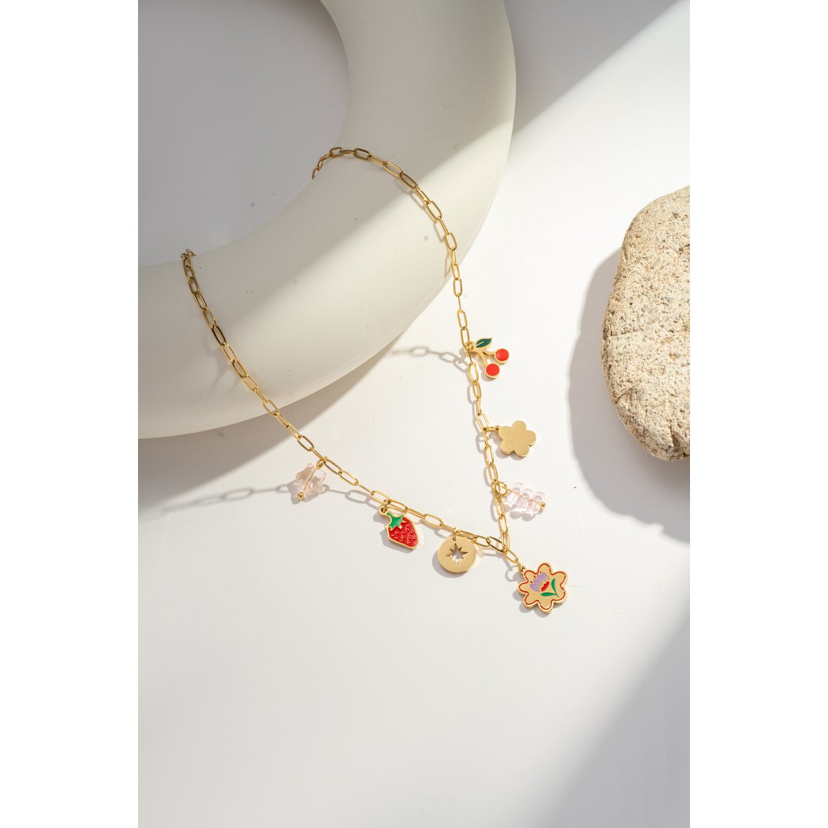 Fruity and golden steel pop collar necklace