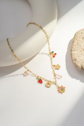 Fruity and golden steel pop collar necklace