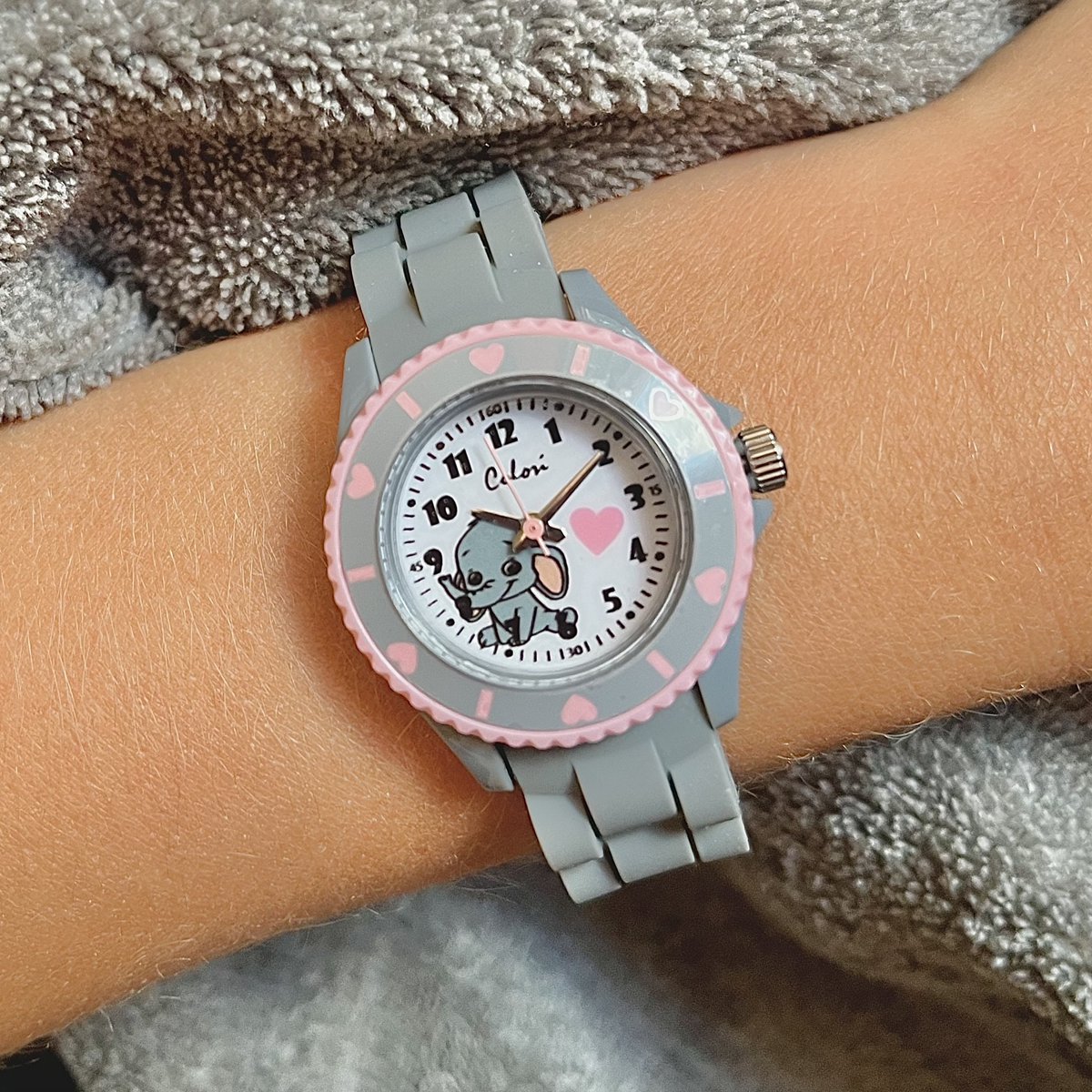 Colori Kidz 5-CLK113 Orologio da bambino con elefante - cinturino in silicone - Ø 30 mm - Grigio