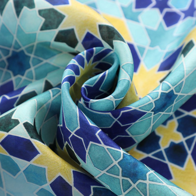 Blue and Gold Silk Scarf Secret Flower