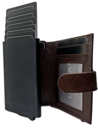 Tarjetero extensible Lundholm para hombre - con compartimento para monedas, billetes - tarjetero de piel tarjetero extensible para hombre
