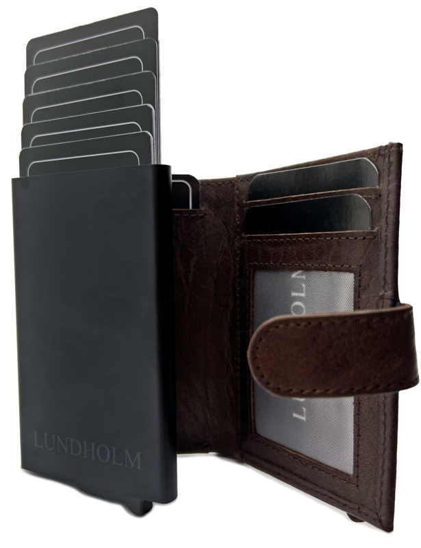 Porta carte da uomo estensibile Lundholm - con scomparto per monete, banconote - porta carte in pelle porta carte di credito estensibile da uomo
