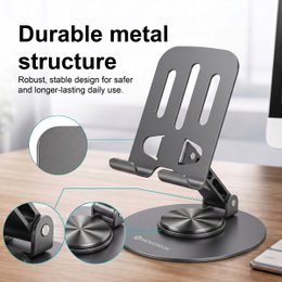 NOVOTECK Z-093 Soporte Giratorio Plegable para Teléfono – Soporte Metálico Ajustable 360° para Smartphones y Tabletas