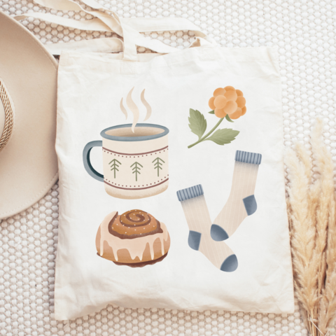 Fabric Bag Autumn Hygge Scandi Jute Bag North - Scandinavia Sweden - Gift gezellige jute pocket
