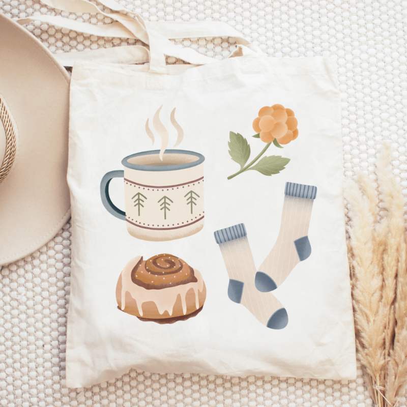 Sacca in tessuto Autunno Hygge scandi jute borse North - Scandinavia Svezia - Regalo accogliente tasca di iuta