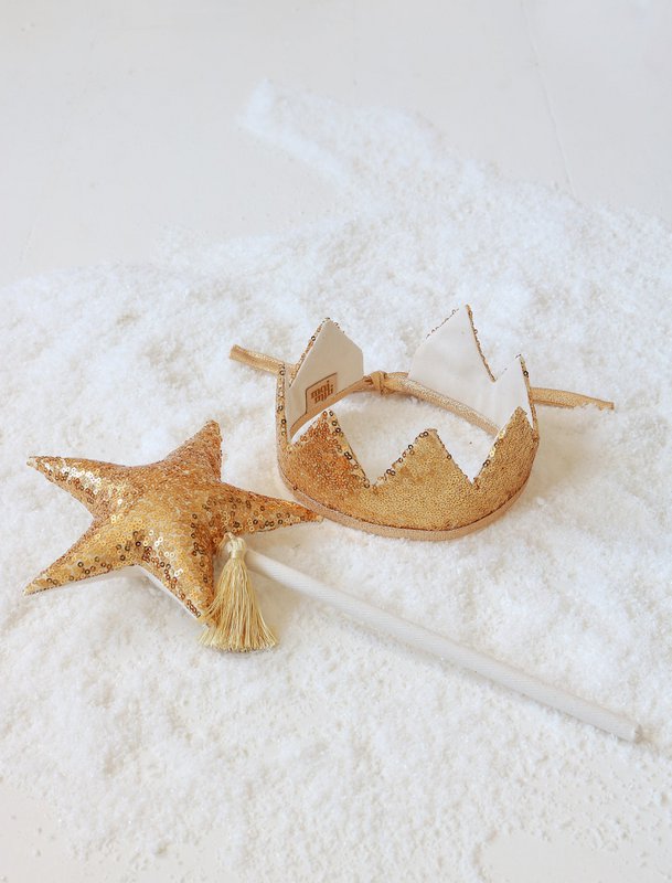 “Gold Sequins” Fairy-tale Crown and Wand Magic Set