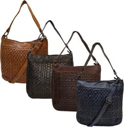 Black shoulder bag for ladies of braided leather - elegant design with both a short and long handle for versatile wearing comfort.