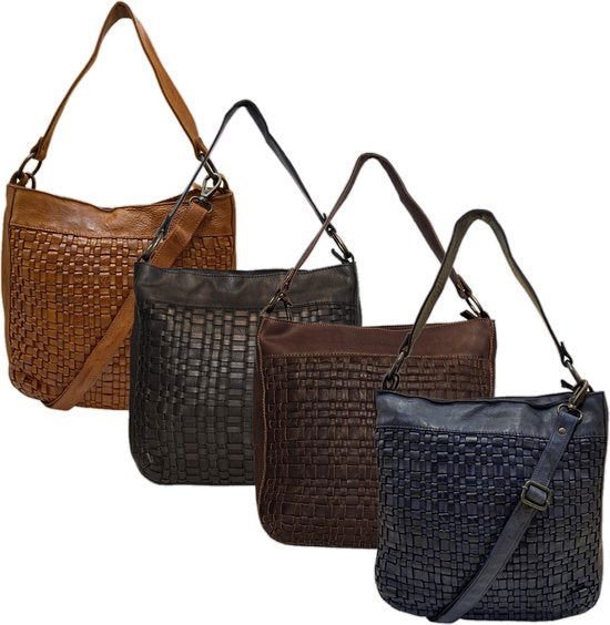 Black shoulder bag for ladies of braided leather - elegant design with both a short and long handle for versatile wearing comfort.