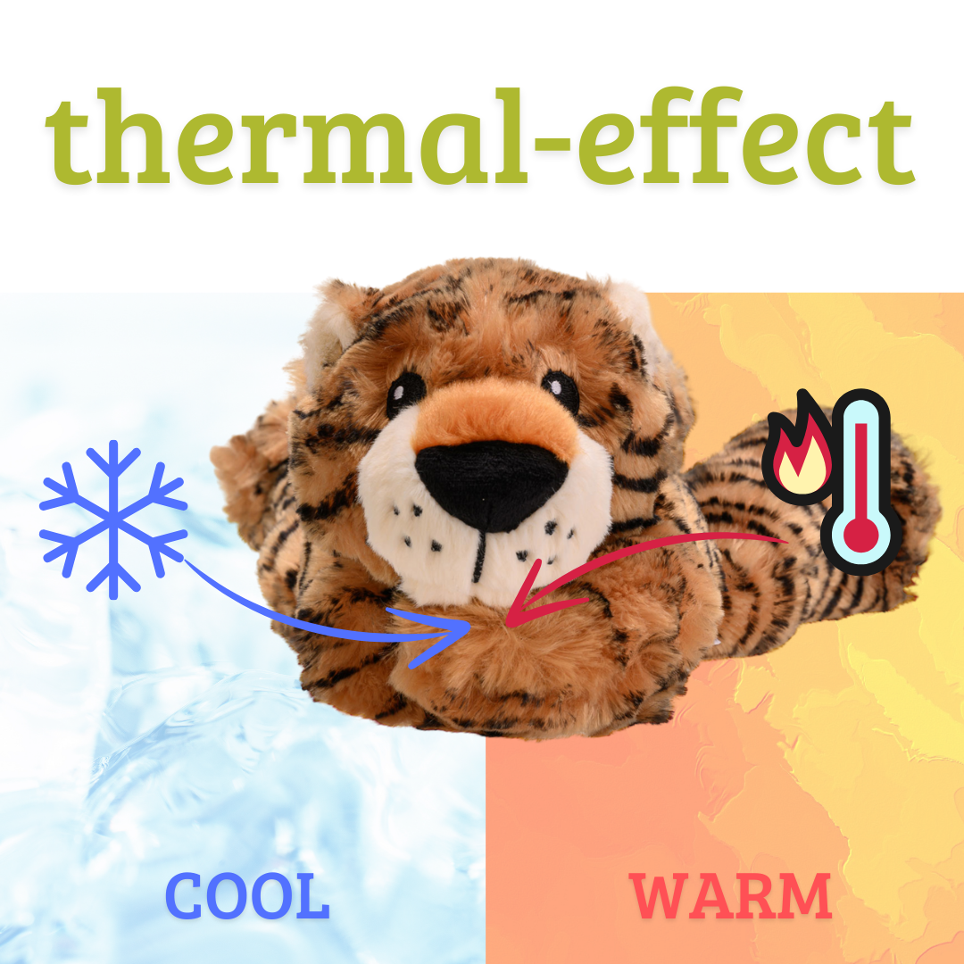 Heat cushion, the natural hot water bottle as a large tiger cuddly toy with organic millet filling and health herbs