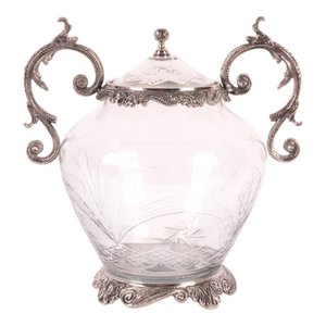 Glasglas mit Deckel und Griffe 31 cm - Silber