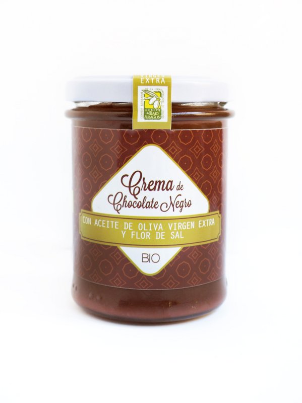 CREMA BIO para untar: Chocolate NEGRO con Aceite de Oliva Virgen Extra y Flor de Sal (Caja de 9 unidades de 200g)