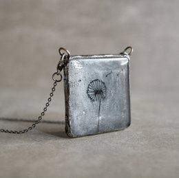 Paardebloem ketting, Leuke statement sieraden, Handgeschilderd glas