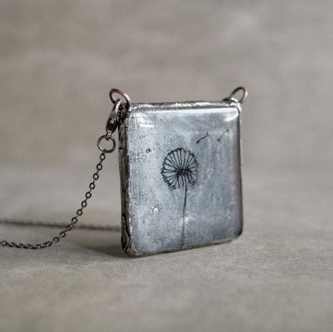 Dandelion necklace, Fun statement jewelry, Hand painted glass