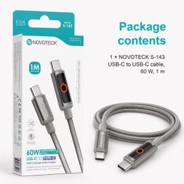 Cable NOVOTECK S-143 USB-C a USB-C: carga rápida de 60 W, 1 m, indicador LED y transferencia de datos