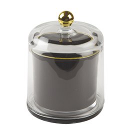 Black and gold bell-shaped candle with Tonka perfume scent, in a glass container with a gold-colored lid.