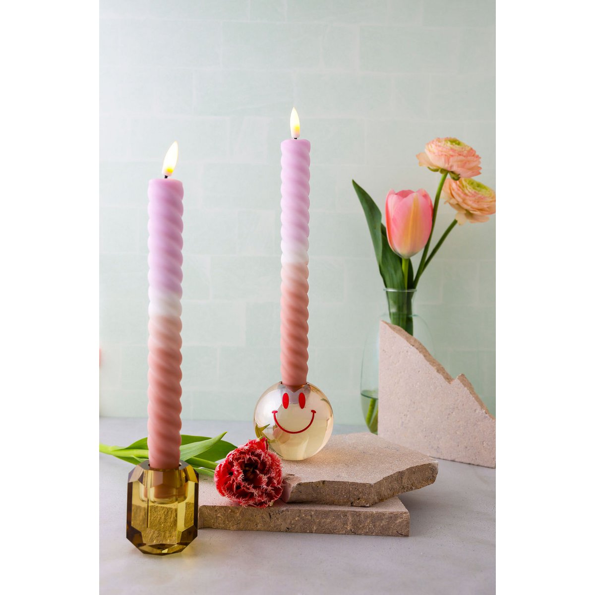 LED Swirl Candle lilla sand - sæt med 2