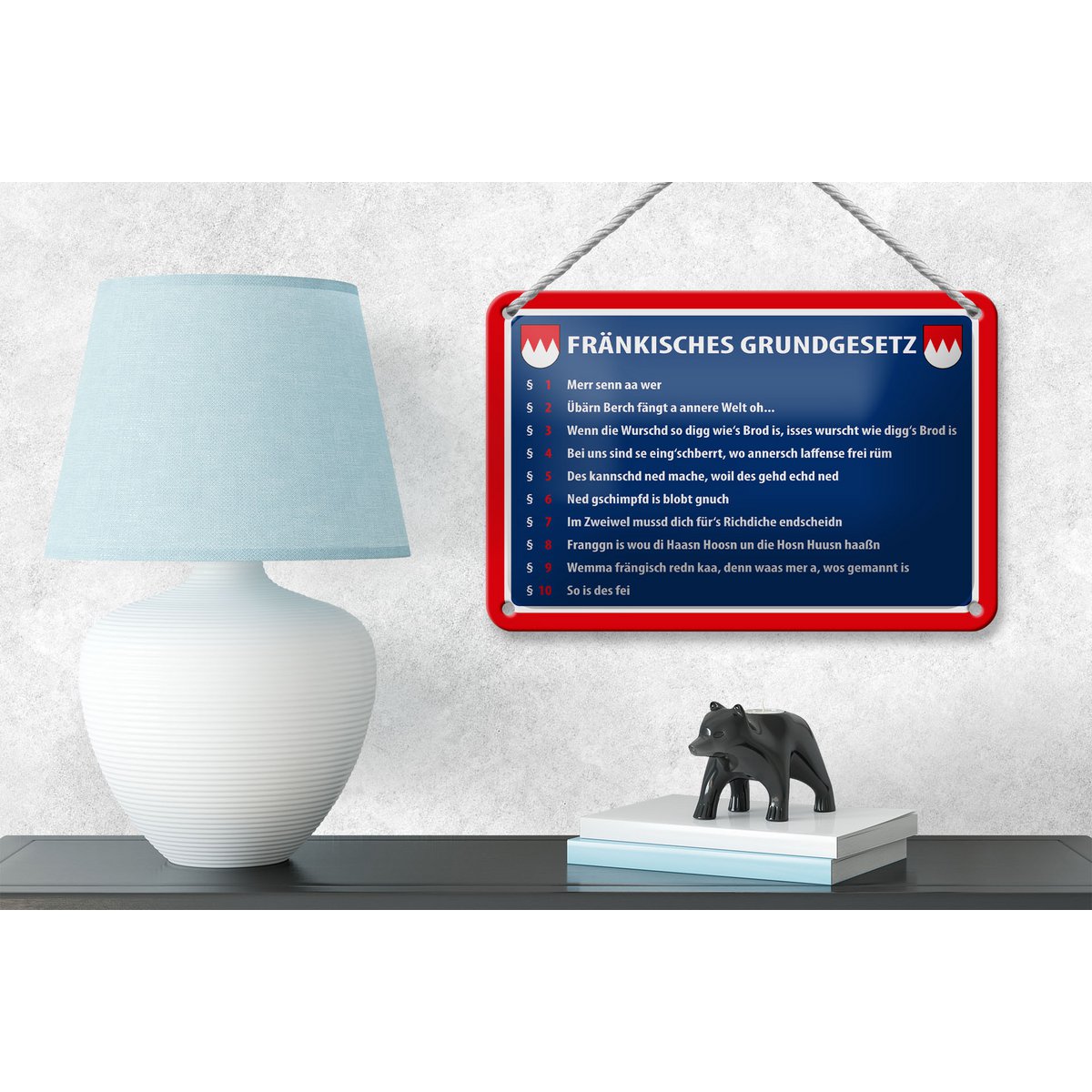 Tin sign saying 18x12cm Franconian Basic Law decoration