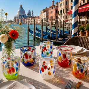 Tintoretto glasses in Murano glass, made on the island of Murano, blow and handmade by Masters Vetrai - Special Edition - 380 ml.