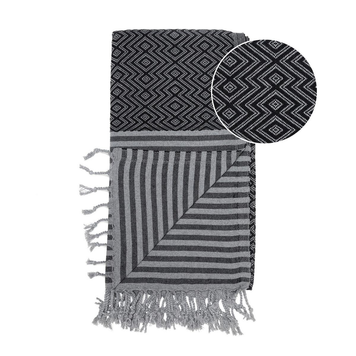 Telo mare SAHARA in cotone Hammam – Senza sabbia – Nero (180x100 cm)