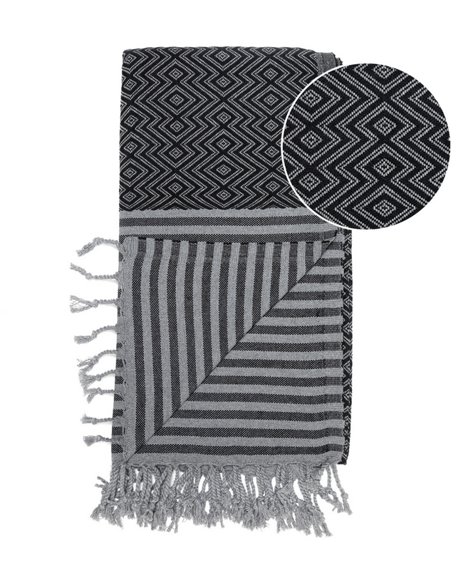 SAHARA Cotton Hammam Beach Towel – Sand Free – Black - 180x100 cm