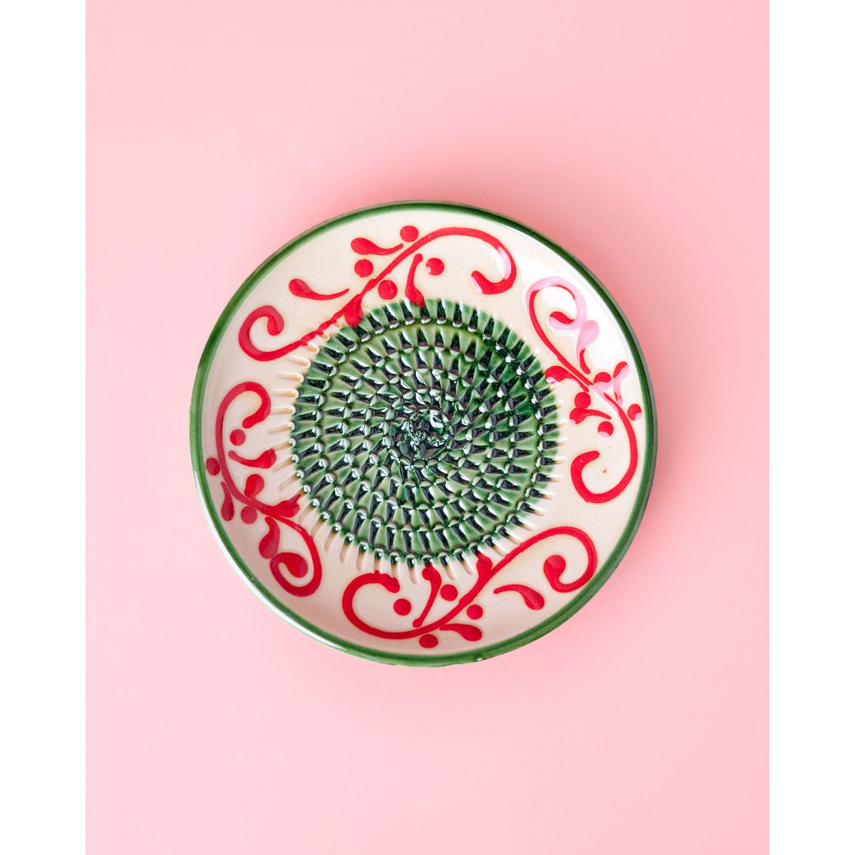 Garlic Grater Rustic Ceramic Dish - Traditional Green - Small Alhambra