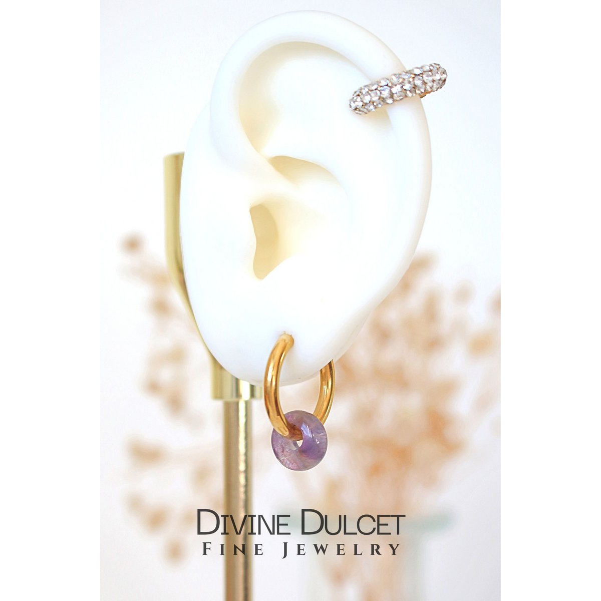 Removable Natural Crystals Beads | 24K Hoop Earrings