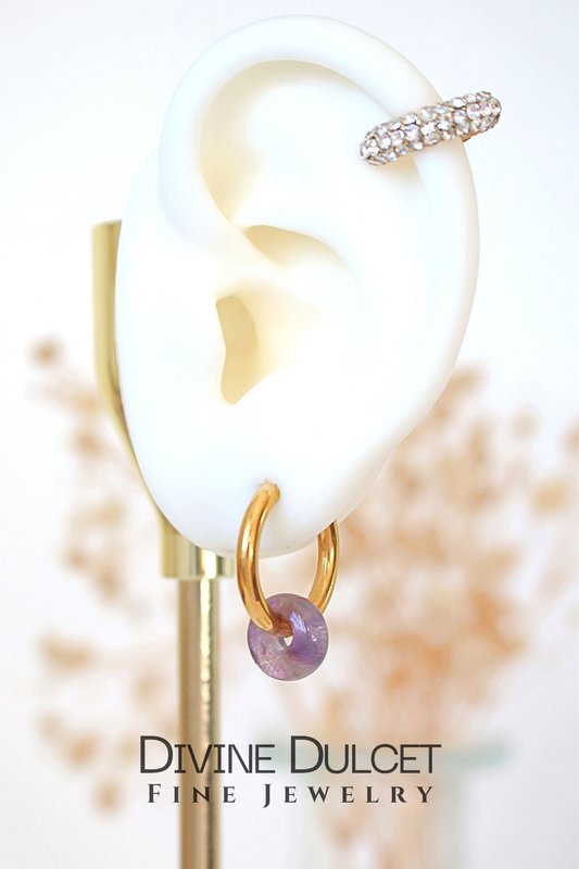 Removable Natural Crystals Beads | 24K Hoop Earrings