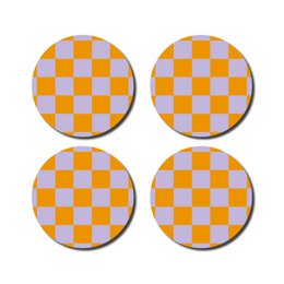 Burgundy check coasters, square shape, made of fabric material.