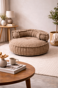 Beige Upholstered Floor Sofa – Modern Lounge