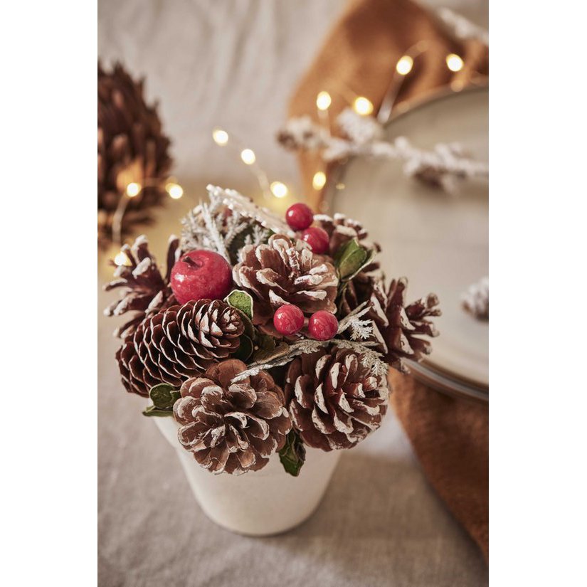 Tarro de arreglo navideño - frutos rojos | ø 22cm | Adorno navideño decorativo y bien relleno en macetero resistente con materiales naturales con detalles en blanco | Rojo