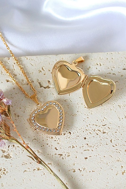 24K Mirror CZ Heart Locket Necklace