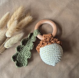 Handmade crocheted rattle - Acorn Autumn