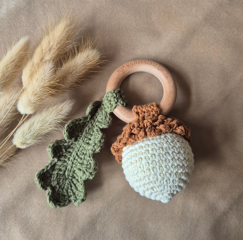 Handmade crocheted rattle - Acorn Autumn