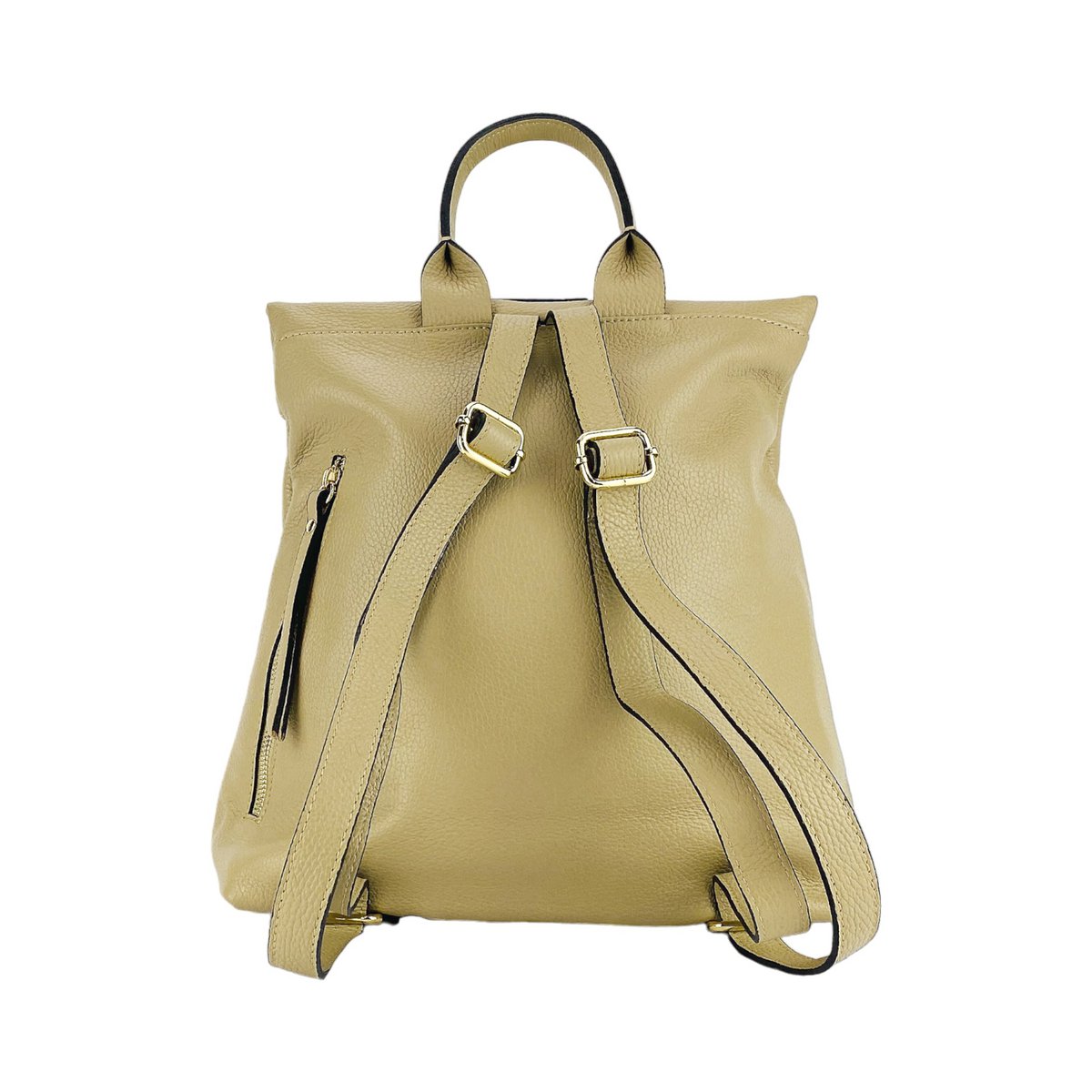 RB1021AL | Soft women's backpack in genuine leather Made in Italy with adjustable shoulder straps. Zipper and accessories in shiny gold metal - Beige color - Dimensions: 30 x 34 x 10.5 cm