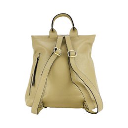 RB1021AL | Soft women's backpack in genuine leather Made in Italy with adjustable shoulder straps. Zipper and accessories in shiny gold metal - Beige color - Dimensions: 30 x 34 x 10.5 cm