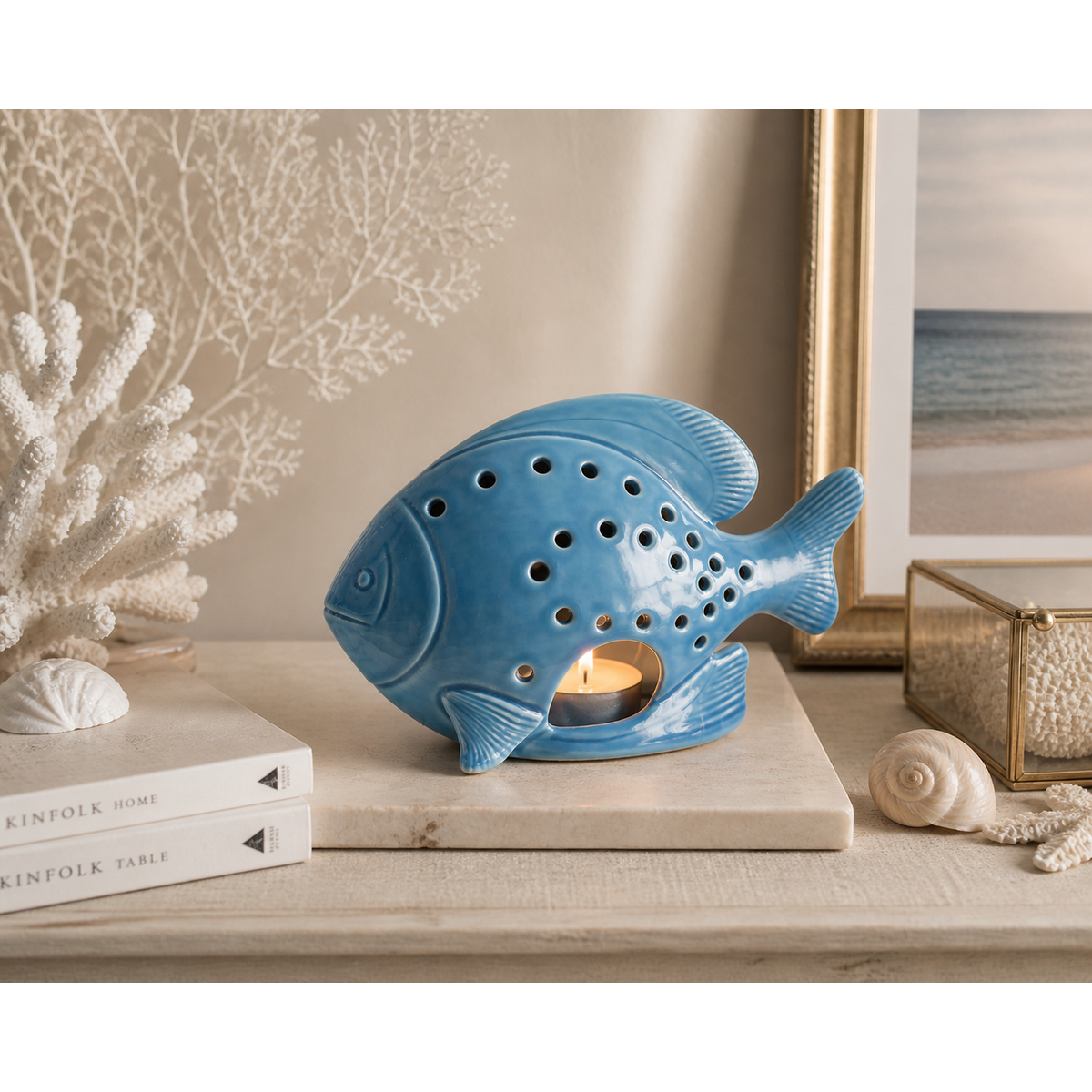 Turquoise fish candle holder h 17x27x10 cm