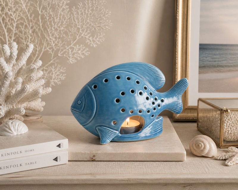 Turquoise fish candle holder h 17x27x10 cm