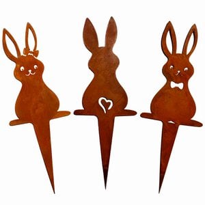 Easter decoration rabbit garden stake | rabbit woman | rabbit man | rabbit child | Rust Deco Spring
