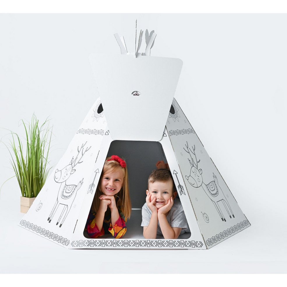 Cardboard Playhouse para niños, carpa de tipi, bricolaje, para construcción y coloración, 3+