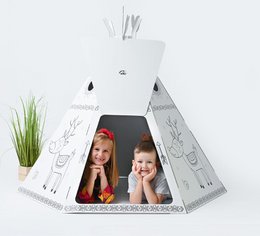 Pap playhouse til børn, teepee -telt, DIY, til konstruktion og farvelægning, 3+