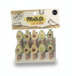 Avocado wooden clips, green fruit design, kawaii style, office supplies, cute stationery pack.