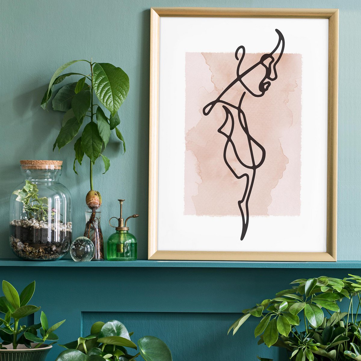 Femmina lato studio linea arte acquerello stampa