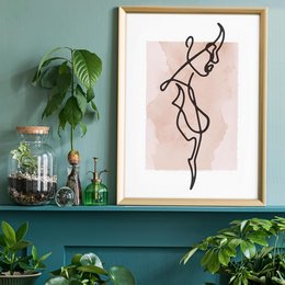 Kvinde sidestudie Line Art akvarel print